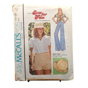 Vintage 1975 McCalls 4416 Misses Sewing Pattern For Top Pants & Hat Size 8 Compl